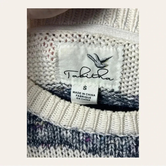 1277. Anthropologie TABITHA SWEATER SIZE SMALL EYELASH‎ KNITTED CREAM/NAVY-BLUE - Picture 6 of 10